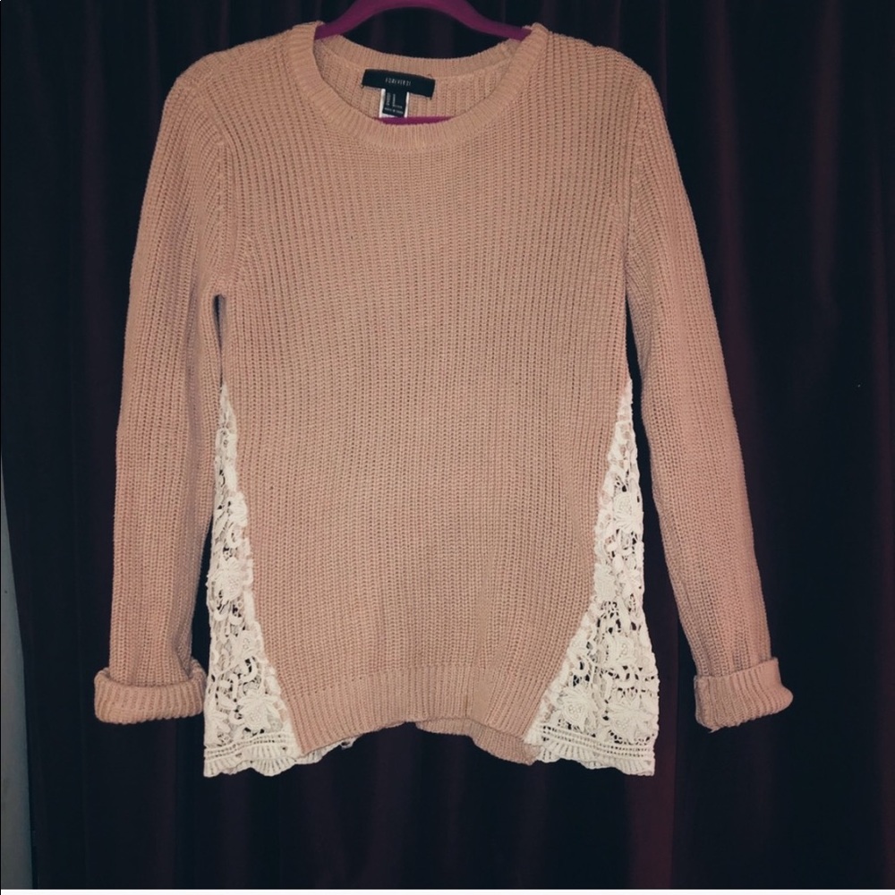 ⚡️Blush lace paneled chunky knit sweater⚡️